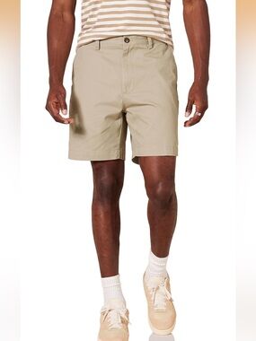 Amazon Essentials Men's Classic-Fit 7" Chino Shorts Khaki Summer Father’s Day 33